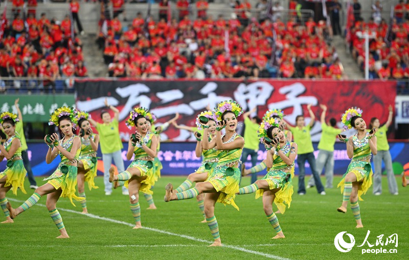 三亚助威团将浓郁的海岛风情带到东北超赛场。人民网记者 李成伟摄